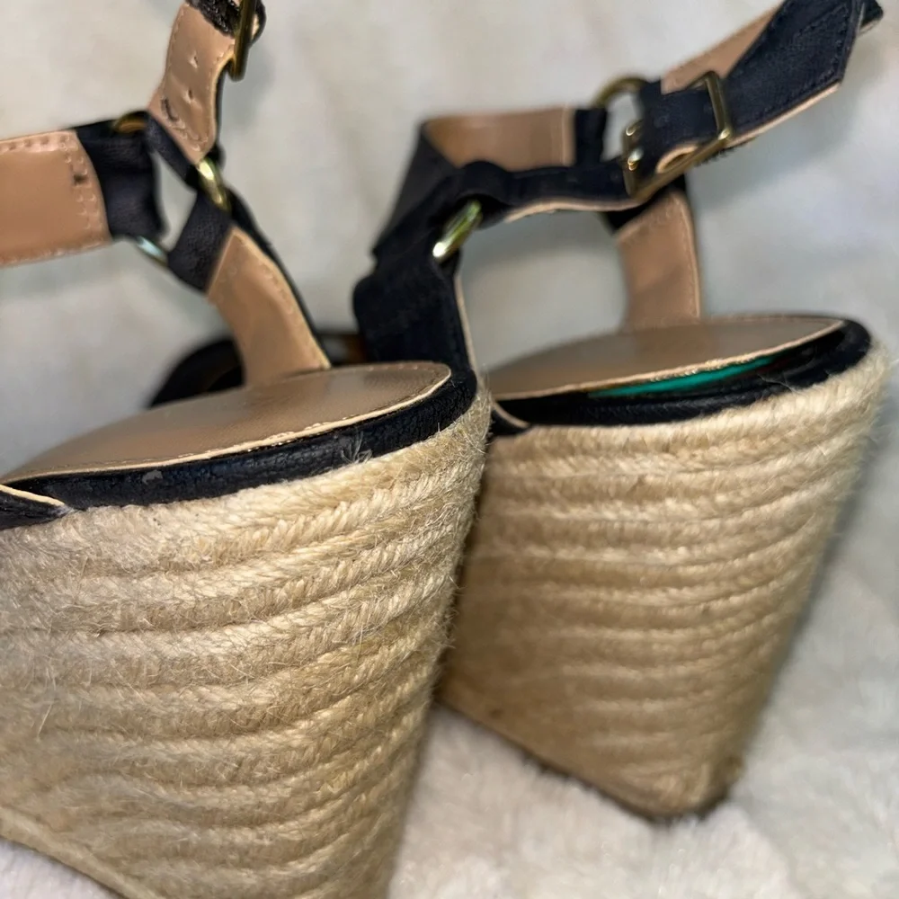 Merona Black Espadrille Wedge Sandals with Ankle Strap size 9